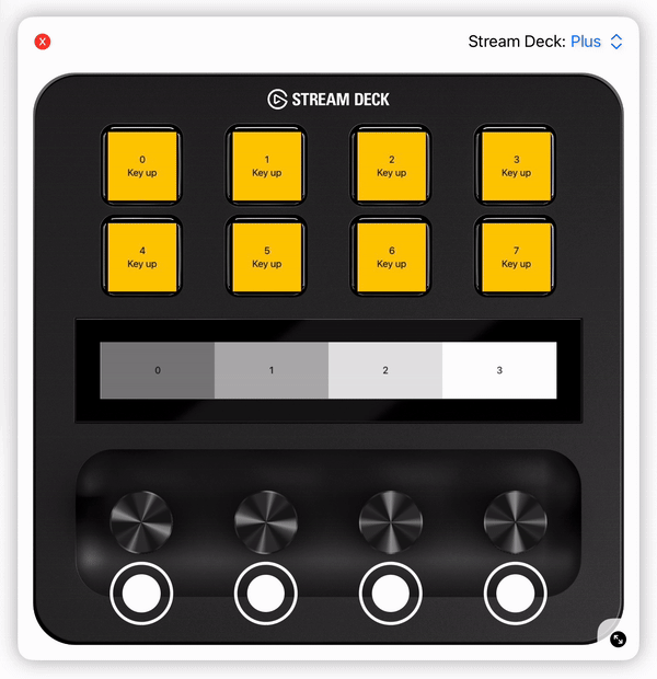 An animation showing a stateful layout on a Stream Deck +