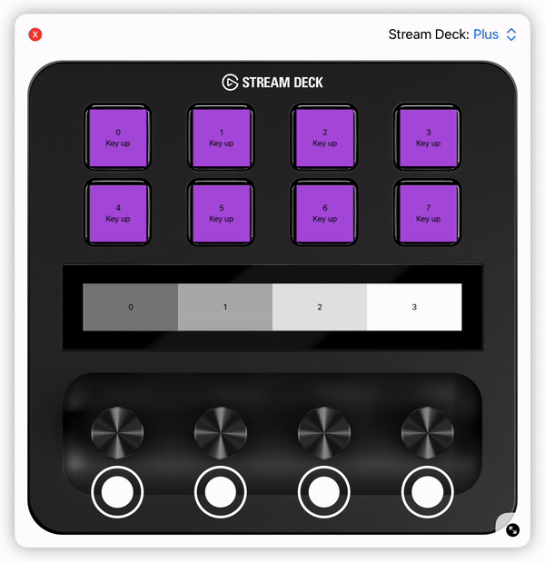 An animation showing a stateful layout on a Stream Deck +